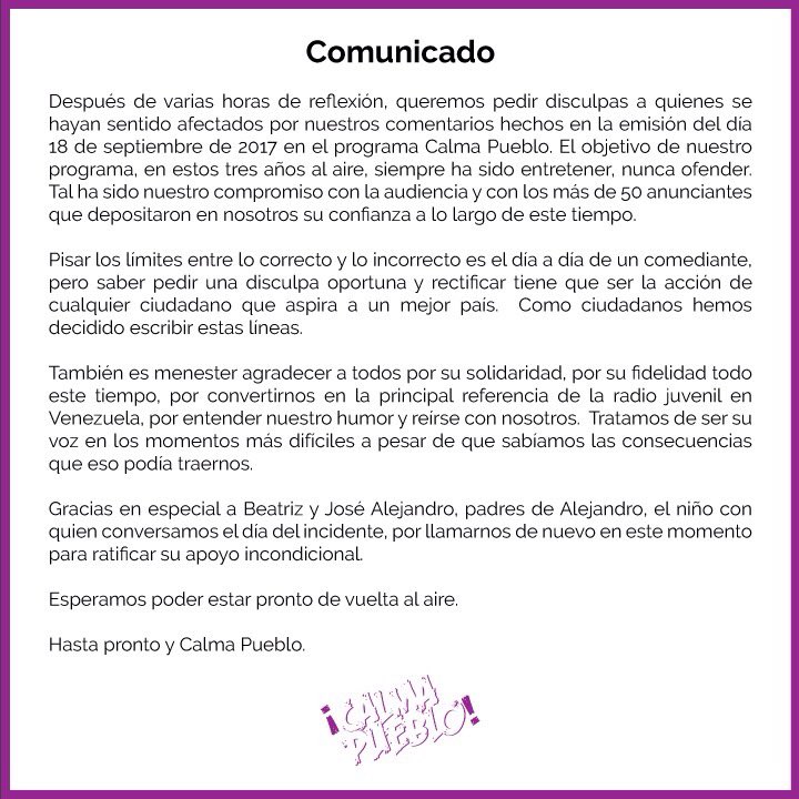CalmaPuebloWeb's tweet image. Comunicado Calma Pueblo