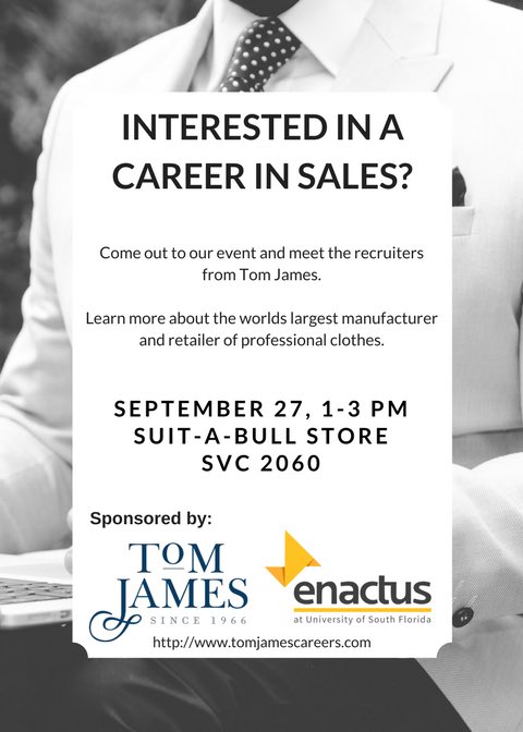 EnactusUSF's tweet photo. Join us at our next event TOMORROW @ 1pm in the suit-a-bull store 🤘👔💼 https://t.co/iIkONbiAbK