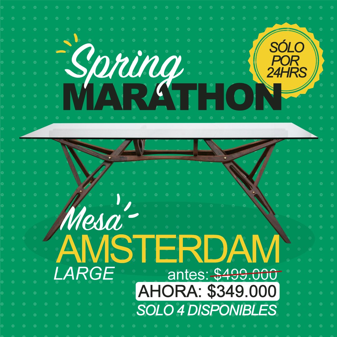 Spring Marathon!!! sólo por 24 horas , oferta de mesa comedor Amsterdam Large, disponible en todas nuestras  y en thepopulardesign.cl
