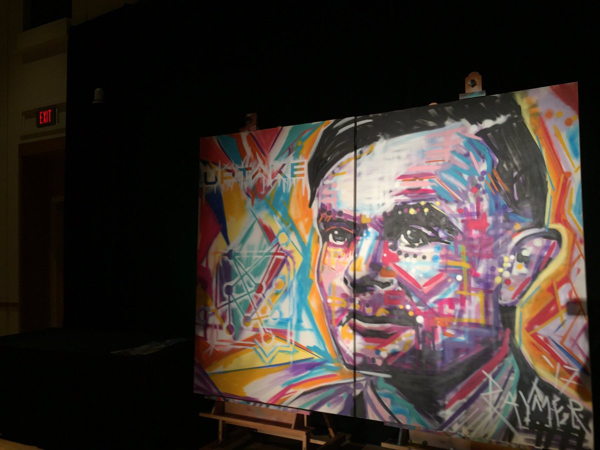 herwirelessness's tweet image. Jeremy Raymer&apos;s beautiful artwork at #MLforGood @CarnegieMellon. Great event, wonderful turnout! Thanks to @Leahsiskind @Uptake !