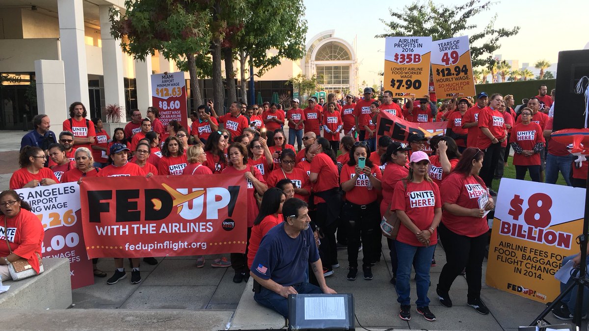 unitehere's tweet photo. Airline food workers are outside #IFSAExpo telling the airline industry they are FED UP with poverty wages! You listening @Delta, @United? https://t.co/5SS5VN1ADE