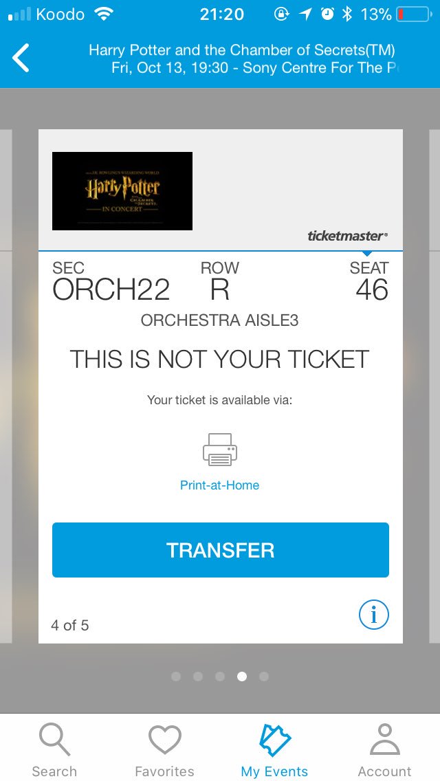 Sell one ticket of #HarryPotter concert in Sony centre in Toronto. The best view of the concert!!!
