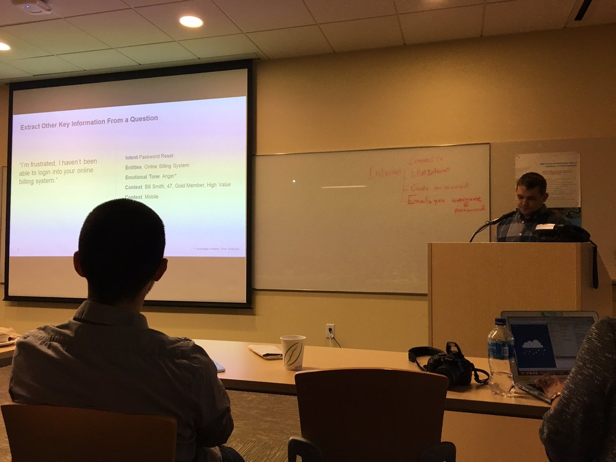 IBMBayArea's tweet photo. IBm's Mitch Mason leads a Watson chatbot building exercise, alongside @AvantSoft1 https://t.co/0VUh2bq3sb
