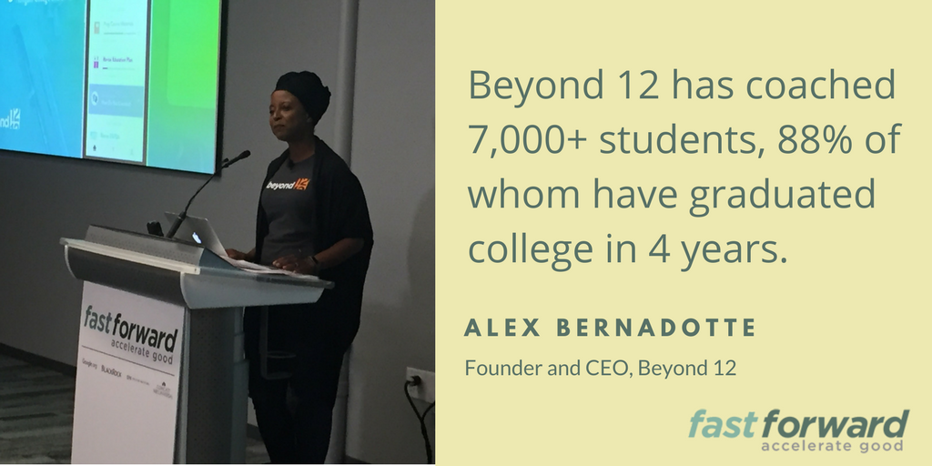 .<a href="/abernadotte/">Alexandra Bernadotte</a> founder and CEO of <a href="/Beyond12/">Beyond 12</a> shares some impressive stats at #FFWD17 #DemoDay. #edu #nonprofit