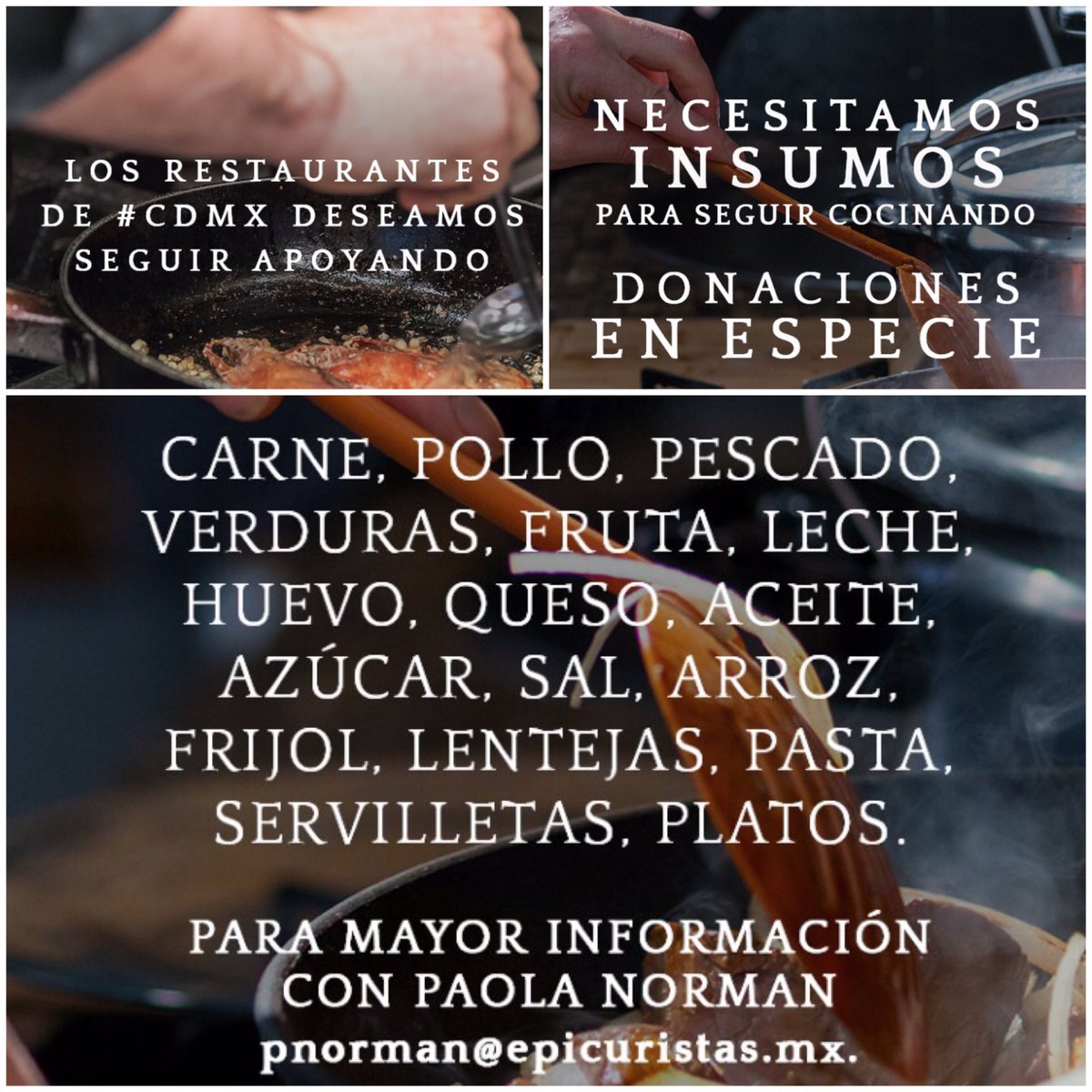 Seguimos cocinando todos los días sin parar! Por favor, mándanos todos los alimentos que tengas y los transformaremos en sonrisas