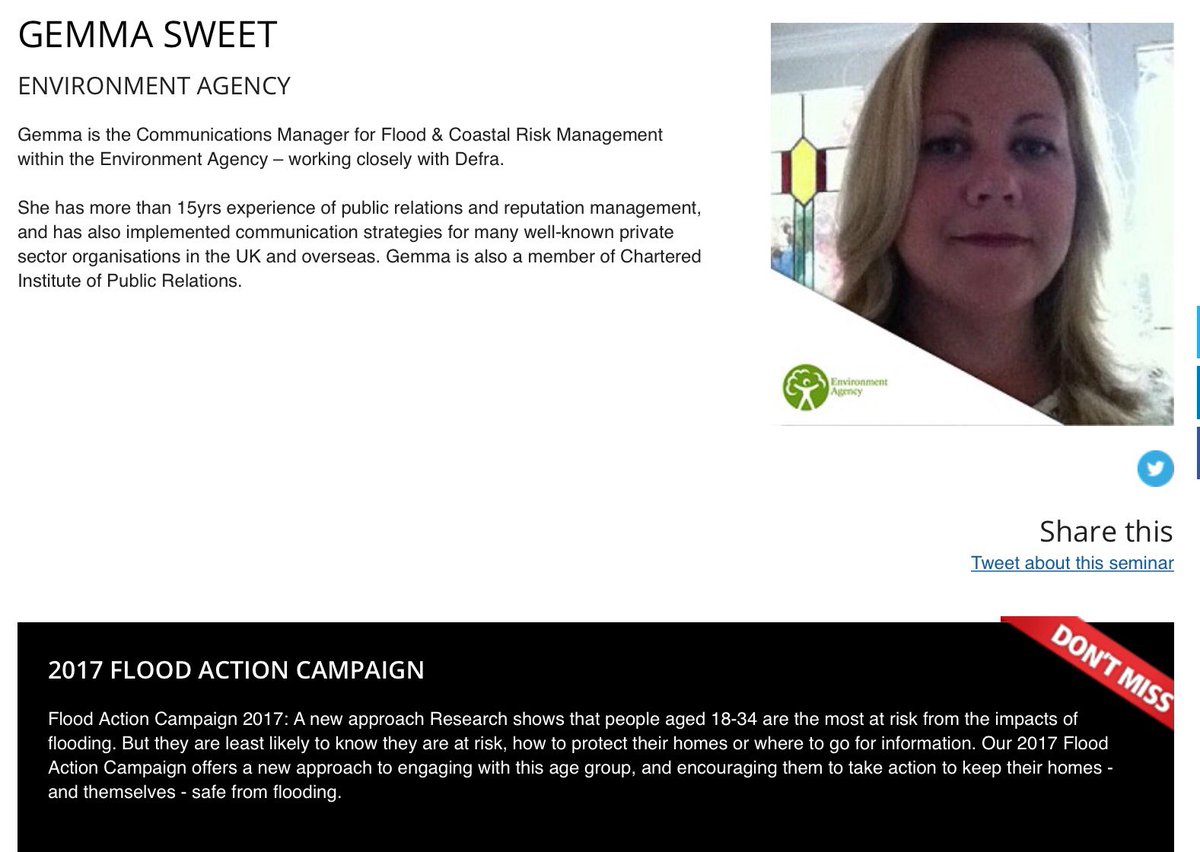 ClareDinnisWWT's tweet photo. Action is the measure of success for #risk #communication. Gemma will explain how we're reaching 18-34 year olds & helping them be safe. https://t.co/3pGOZkr2YM