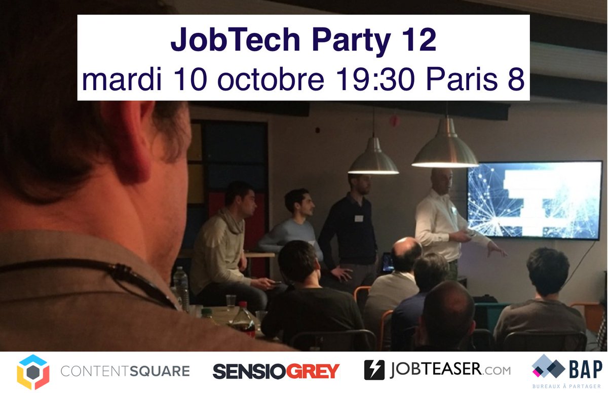 JobProd_Python's tweet photo. #Développeur web dispo le 10 octobre ? Passe 1 soirée avec les + belles sociétés de la FrenchTech &amp; trouve Ton job - https://t.co/xCxOqI1PYl https://t.co/Ilv3IBZZA9