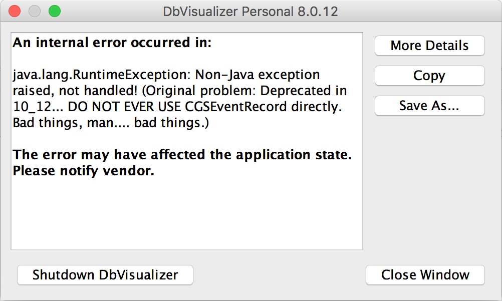 paalorby's tweet image. Personal message from #dbvisualizer dev :-)
"DO NOT EVER USE CGSEventRecord directly. Bad things, man... Bad things." #HighSierra #devops