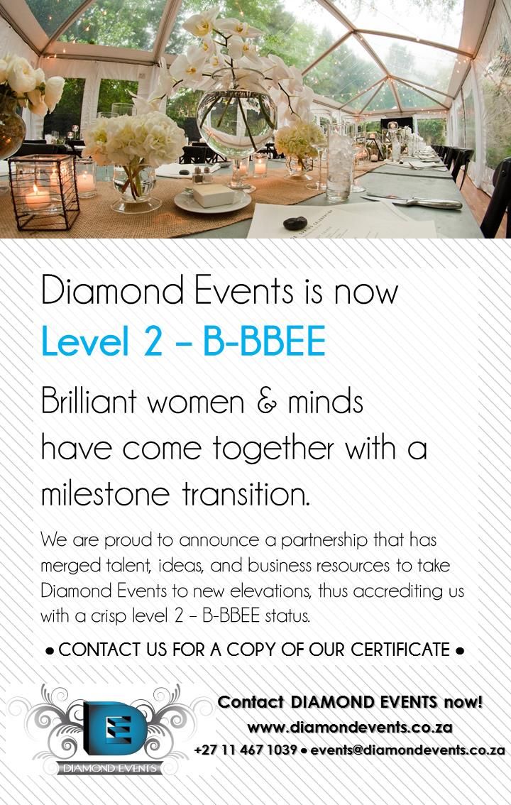 EventsAtDiamond's tweet photo. Is a supplier with a high BEE rating of value to your company?
Diamond Events is now BEE Level 2. https://t.co/9whERLUCtd