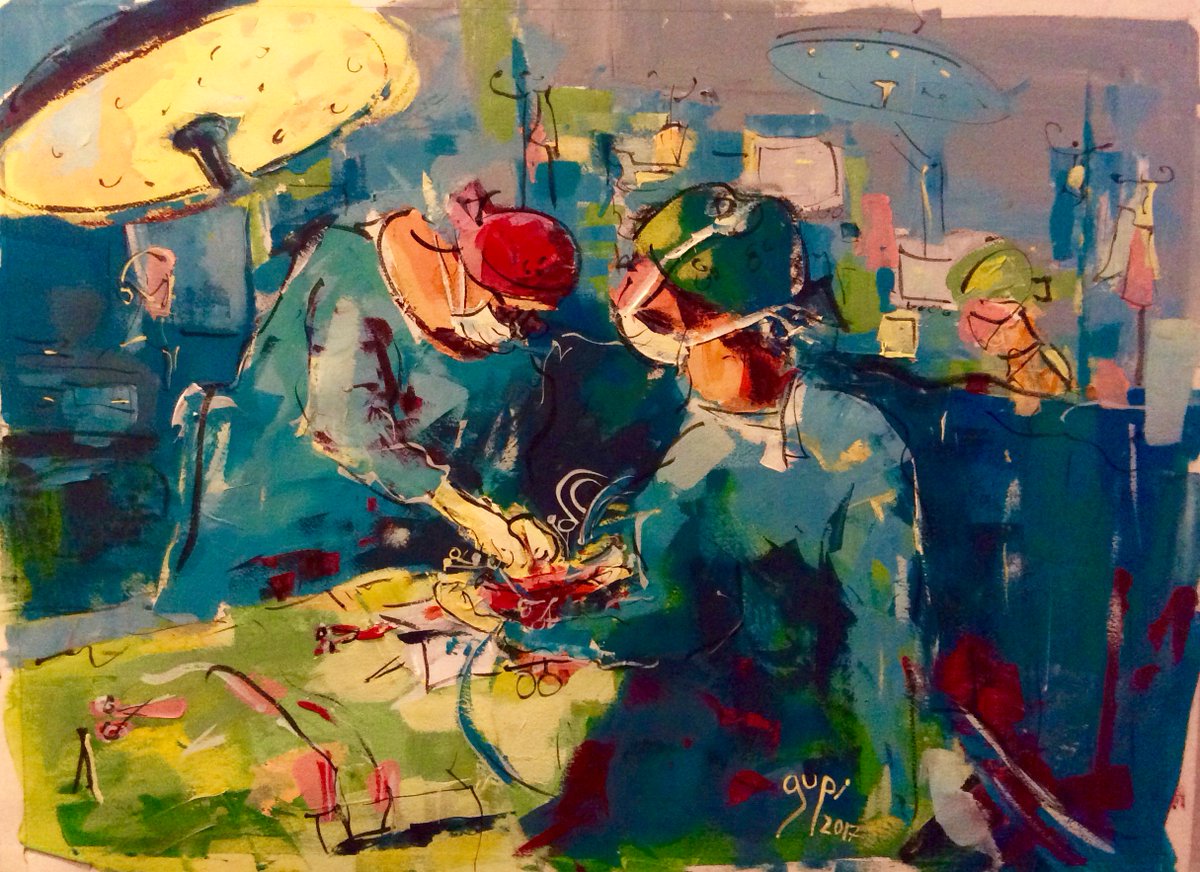 CHUnantes's tweet photo. Expo des toiles de Gupi, étudiant en médecine, qui illustre son stage en chirurgie thoracique et cardiovasculaire 😉 https://t.co/8YwV50PLml https://t.co/BwwB5STdJB