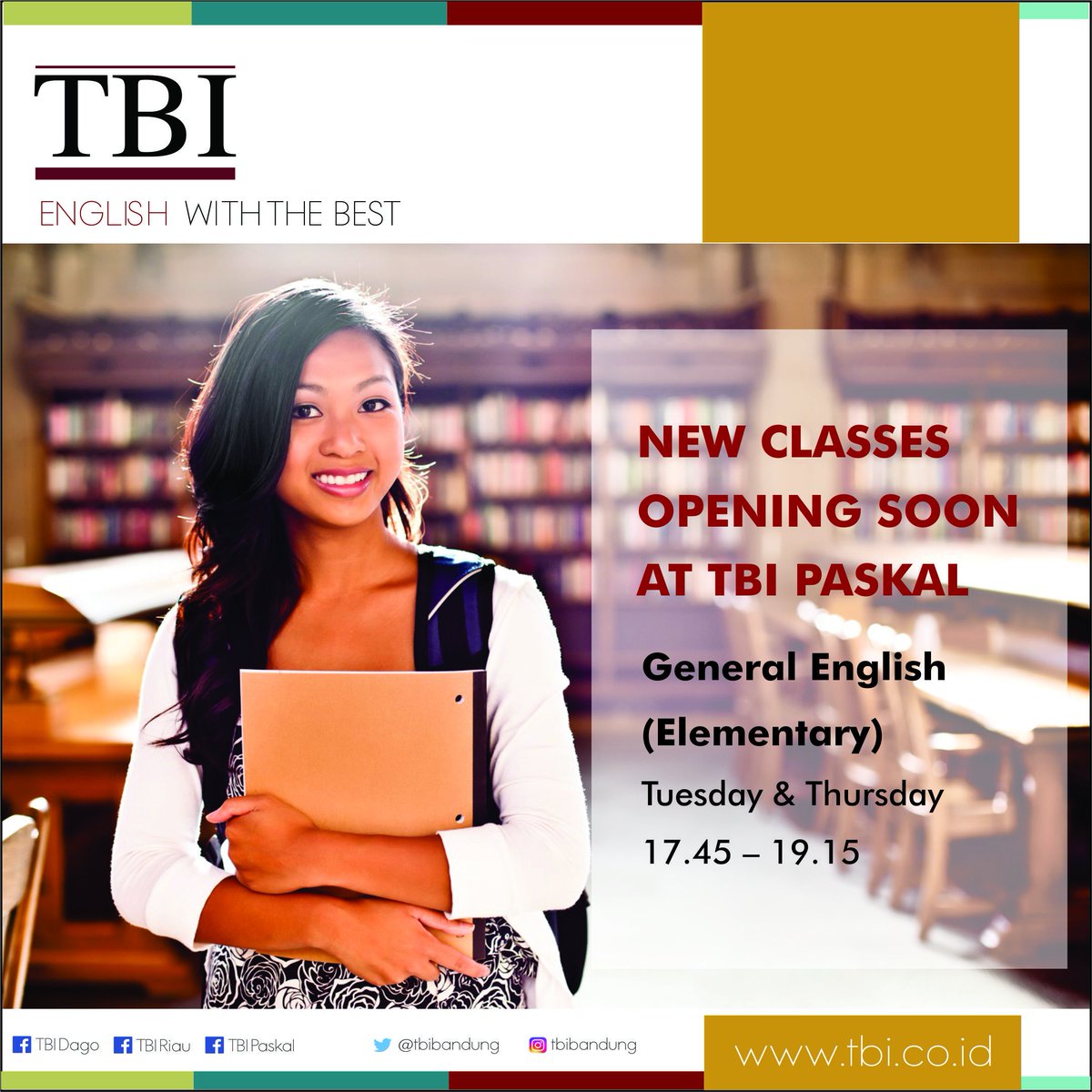 Save your seat in TBI's classes now!
Another class is opening soon at TBI Paskal.  Ph 86060940 #generalenglish