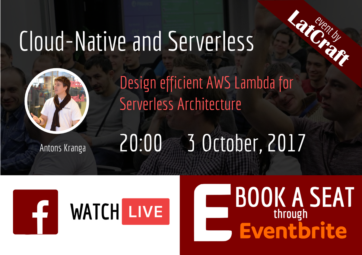 latcraft's tweet photo. This talk by @acankr will focus on AWS Lambda — probably loudest Cloud service after invention of docker. Learn more @ LatCraft on Oct 3 https://t.co/Y0wyFFE2Vq