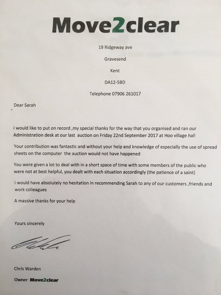 Thank you to Chris Warden of Move2clear <a href="/BNIGravesend/">BNI Gravesend</a> for the great testimonial I received today <a href="/BNIInvicta/">BNI InvictaMaidstone</a>