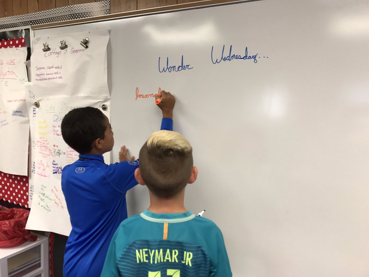 MrsPugel's tweet photo. When the teacher doesn't have the wonder on the board, students take care of it. Am I still needed? #TCEcardinals #studentleadclassroom https://t.co/67xJ9qVsXv