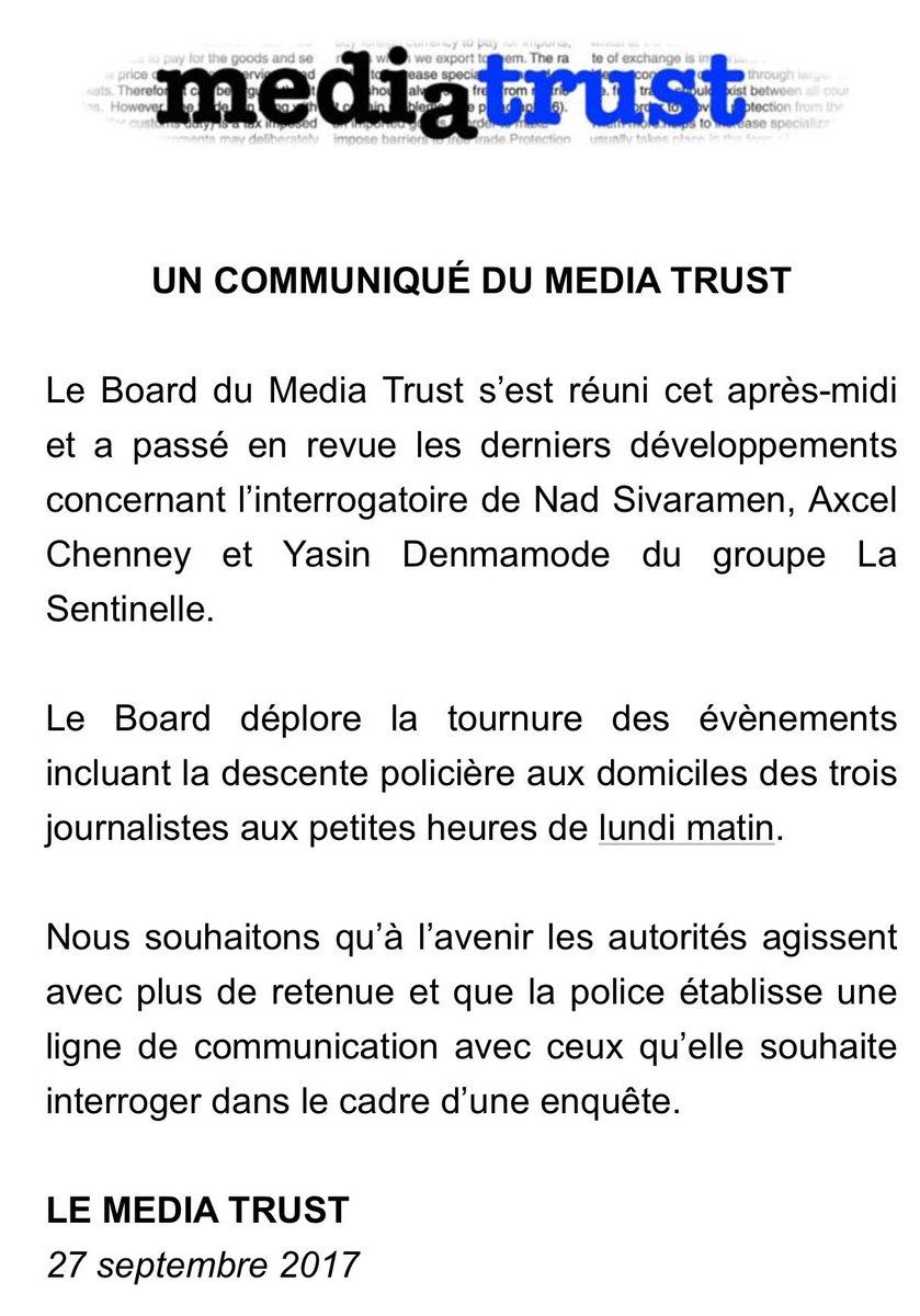 JlEmile's tweet photo. Le @MediaTrust_mru déplore l’attitude de la police mauricienne à l’égard de 3 journalistes @RSF_inter @velmoonien https://t.co/B79y9ZXUGz