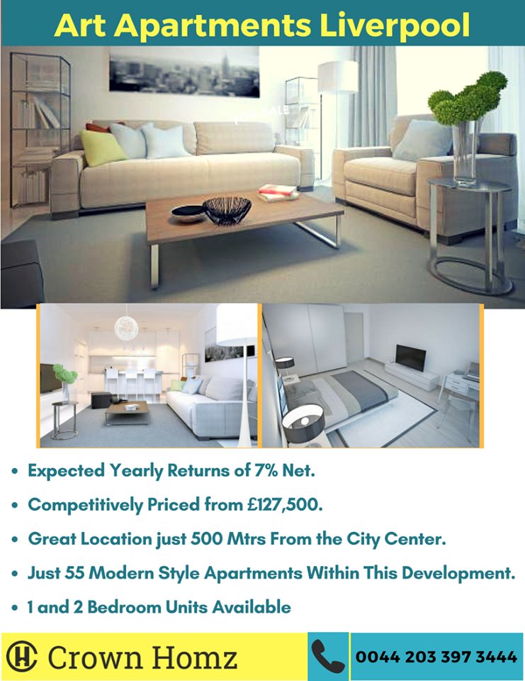 CrownHomz's tweet photo. #ForSale Art #Apartments #Liverpool. Features: Expected #Yearly #Returns of 7% Net.  Great Location just 500 Mtrs From the #CityCenter.Just 55 #Modern Style Apartments Within This #Development. 1 and 2 Bedroom Units Available #property #buymypropertyuk https://t.co/8YyR15z4V6 https://t.co/JUG6iAm4NG