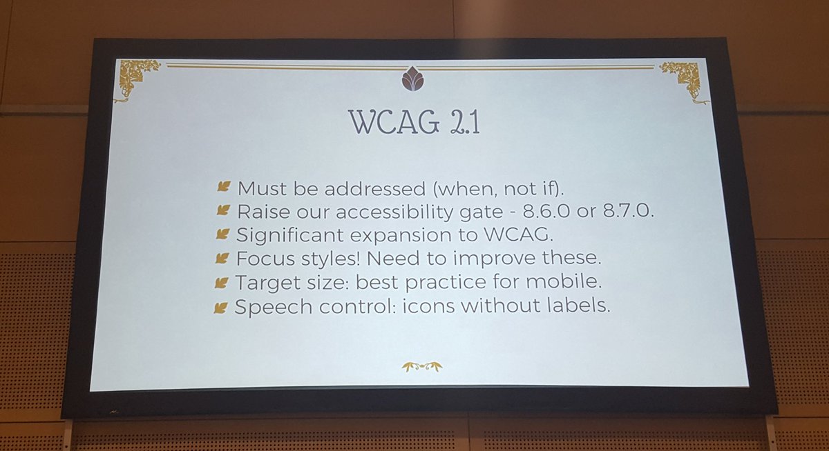 DrupalNYC's tweet image. #DrupalCore #Accessibility @w3c #WCAG 2.1 must be addressed #DrupalConVienna
