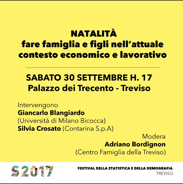 Sabato saremo presenti al Festival StatisticAll. Si parlerà di natalità e famiglia nell'attuale contesto economico-lavorativo <a href="/CrosatoSilvia/">Silvia Crosato</a>