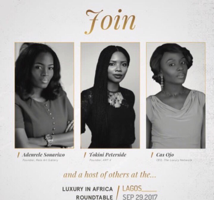 BusinessDayNg's tweet photo. Friday September 29th. The Luxury in Africa Roundtable.Can Luxury be made in Africa? Find out #luxuryinafricaroundtable #luxury @FRProjects https://t.co/a97she66tJ