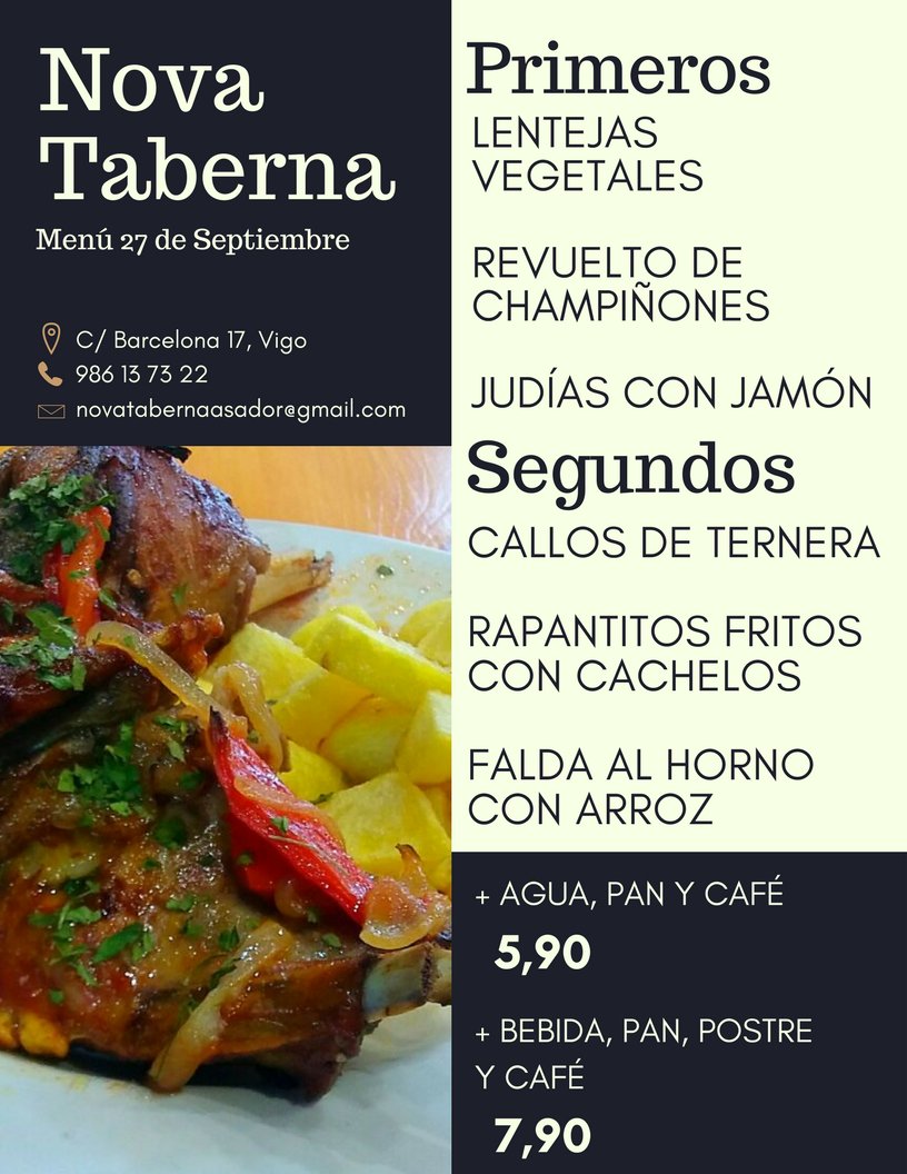 nova_taberna's tweet image. Menú 27 de Septiembre en @nova_taberna (C/Barcelona 17)
¡Que aproveche!