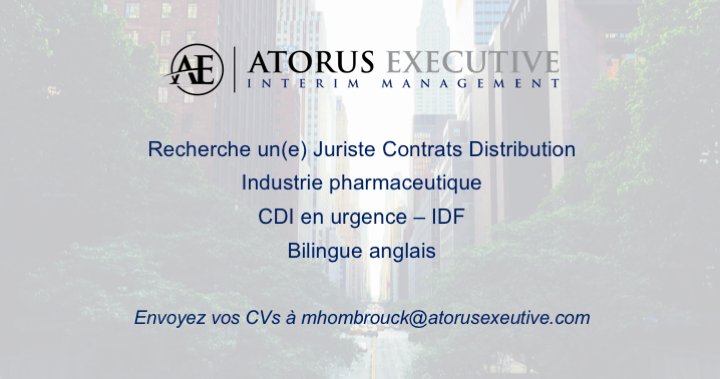 AtorusExecutive's tweet photo. Bonjour à tous !
Atorus Executive recherche un(e) Juriste Contrats Distribution.
N'hésitez pas à nous envoyer vos CVs ! https://t.co/vFwI6FQHVx