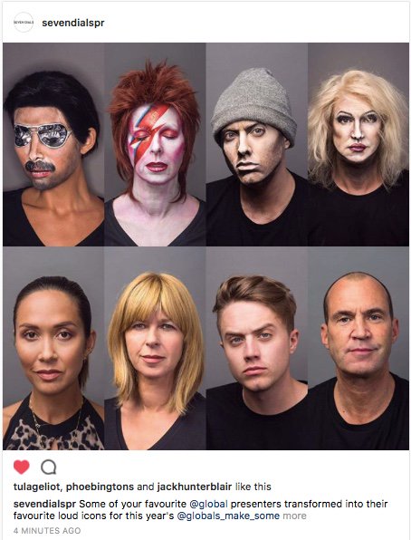 seven_gfe's tweet photo. Some of your favourite @global presenters transformed into their favourite loud icons for this year's #globalsmakesomenoise https://t.co/zd8BSgHmrs