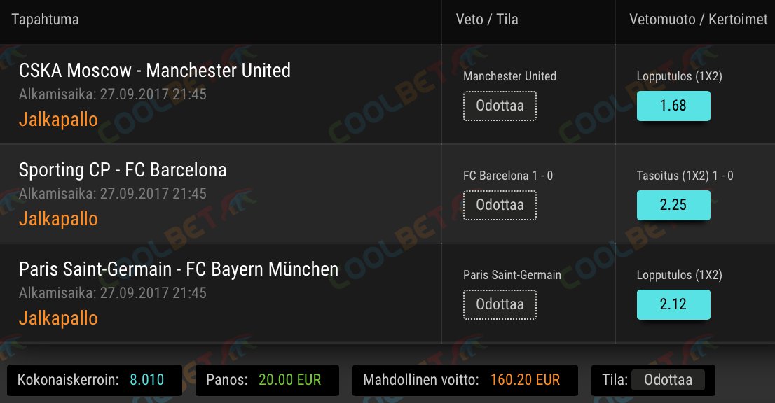 Kisaturisti's tweet photo. Ihana #UCLfi-hymni kuuluu korvissa ja #betsit on uunissa. Laitetaanpa kaikkien RT:tä painaneiden kesken jakoon 50€ pelirahaa @CoolbetSuomi! https://t.co/1qsaSO5y1M