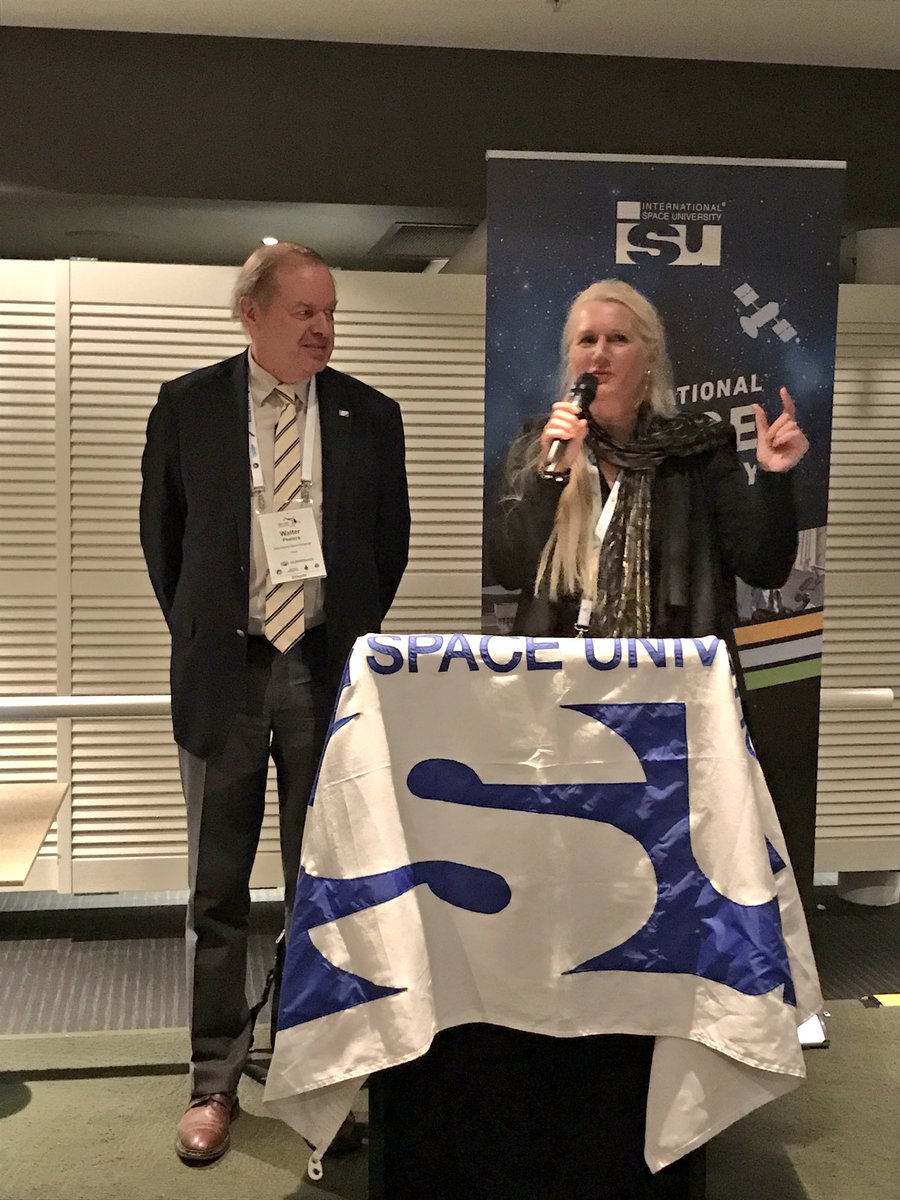 ISU_SSP's tweet photo. Our President Prof. Walter Peeters and Vice-Chancellor Dr. Pascale Ehrenfreund welcome 150 @ISUnet alumni to the #IAC2017! https://t.co/oLl34G8GQt