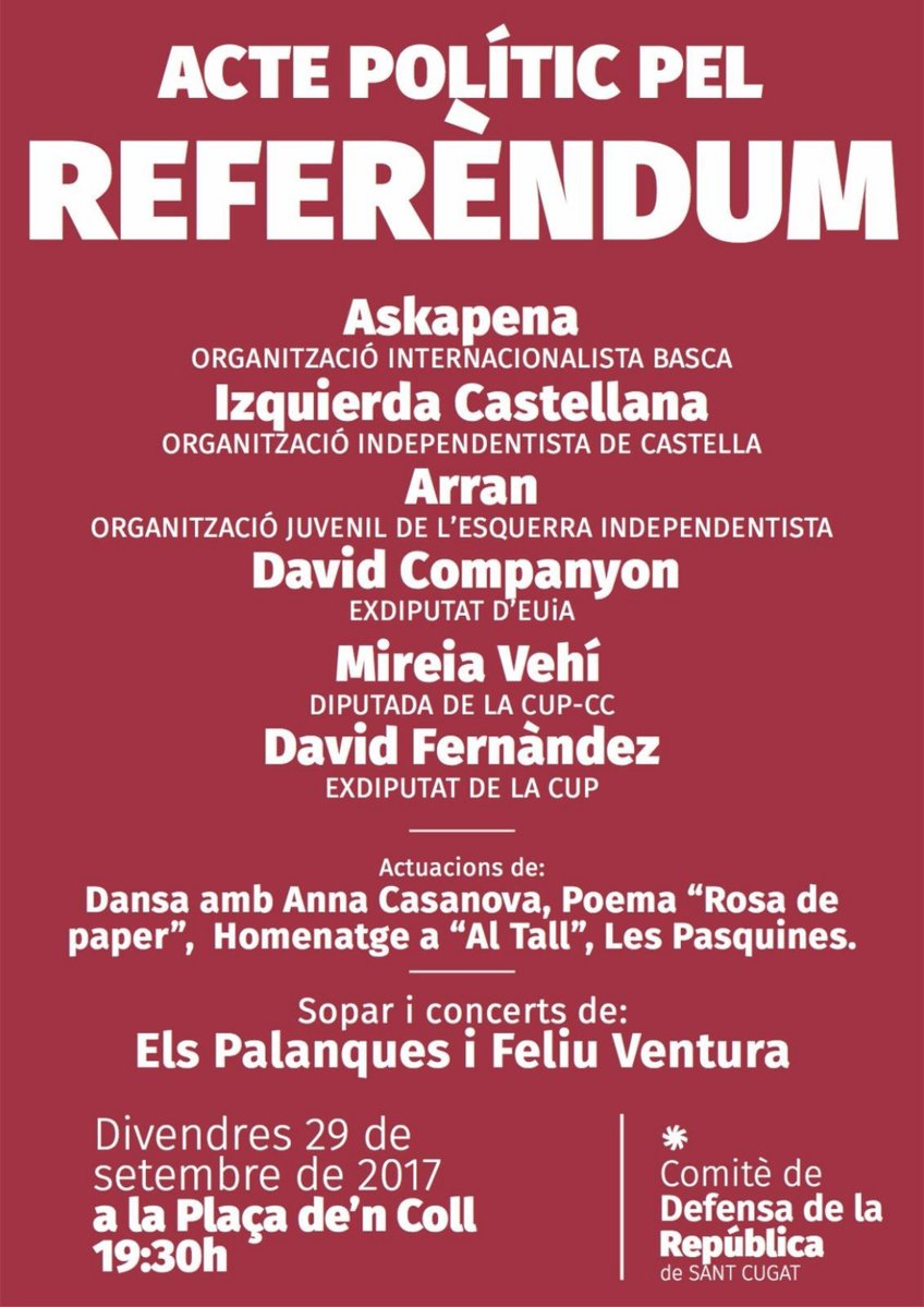 FeliuVentura's tweet photo. Estaré als següents actes de memòria històrica i de present històric, allà on el compromís de les cançons ens porten. #PrenPartit https://t.co/3KpTVgBJgP