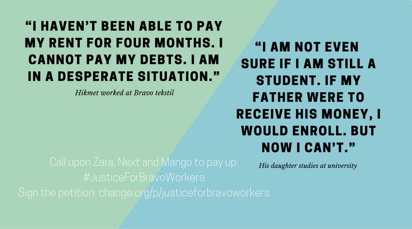 Tell <a href="/ZARA/">ZARA</a> <a href="/Mango/">MANGO</a> <a href="/nextofficial/">Next</a> to pay up to the Turkish workers that stitched their clothes change.org/p/justiceforbr… #JusticeForBravoWorkers