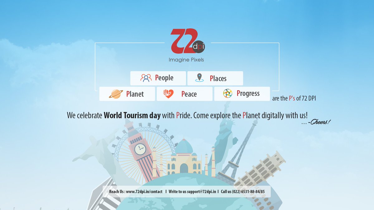 72DPI_webdesign's tweet photo. #People #Places #Planet #Peace #Progress are the P's of #72DPI
We celebrate World Tourism day with #Pride
Come explore the Planet digitally with us!
#worldtourismday #worldtourismday2017 #travelplaces #72dpi #happiness #culture #unconditionallove #movepositive #wednesdaywisdom https://t.co/yazH0YLgPP