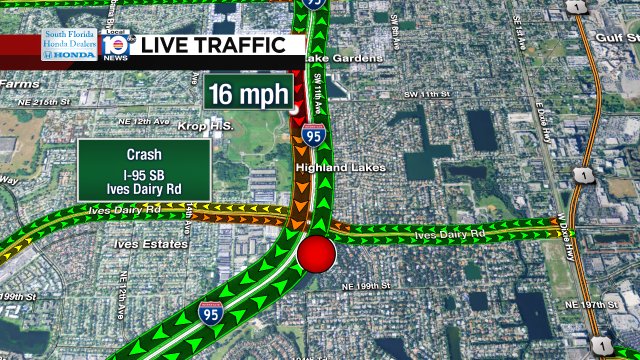 Crash on I-95 SB at Ives Dairy Rd #traffic https://t.co/2YUD531Krx