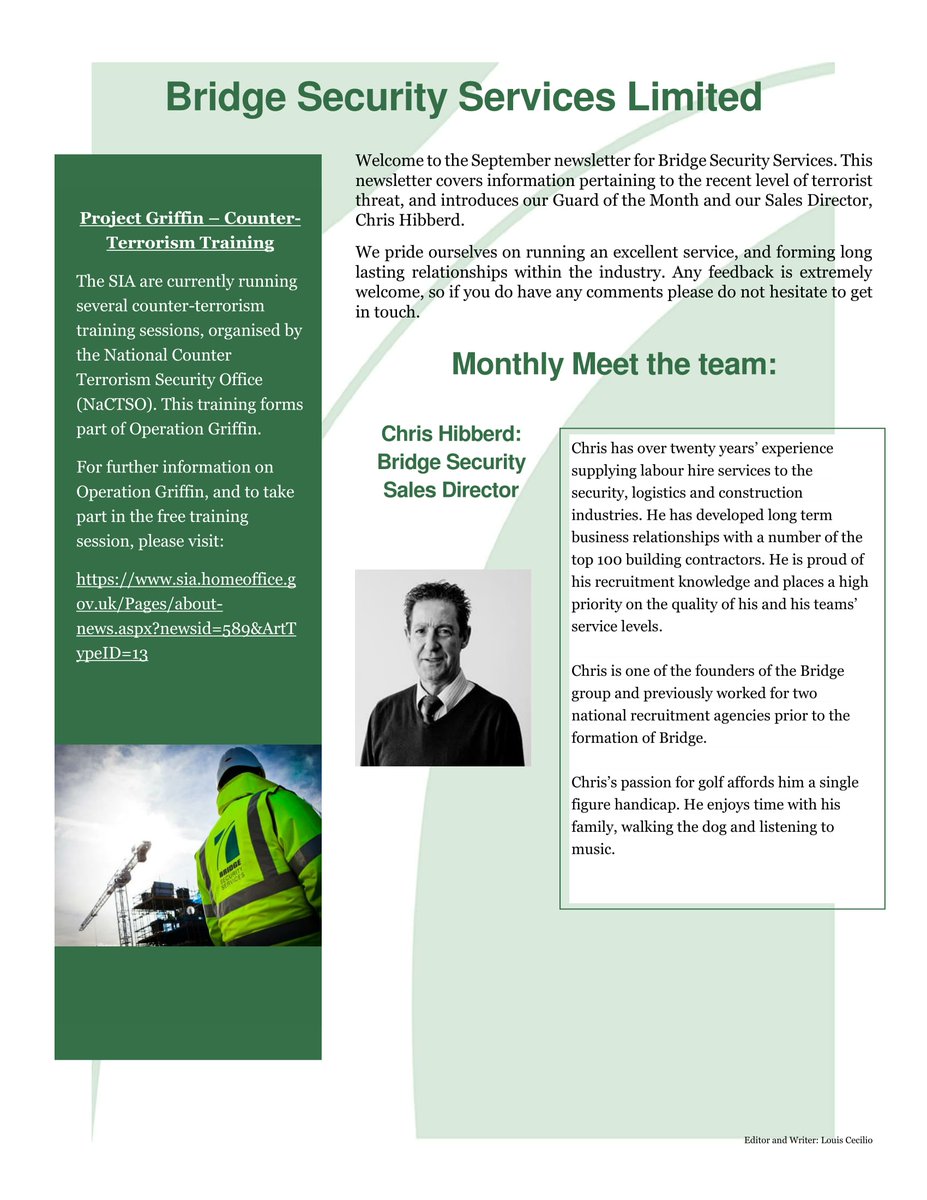 Bridge2017Jobs's tweet image. September &apos;17 Newsletter. #bridgesecurityservices #LondonConstruction #SecurityNewsletter #securityLondon
