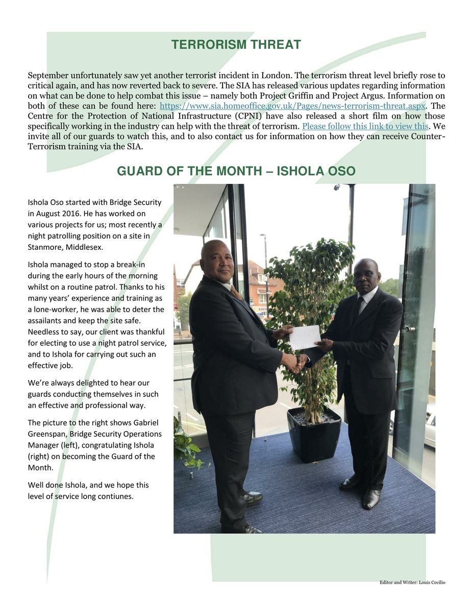 Bridge2017Jobs's tweet image. September &apos;17 Newsletter. #bridgesecurityservices #LondonConstruction #SecurityNewsletter #securityLondon