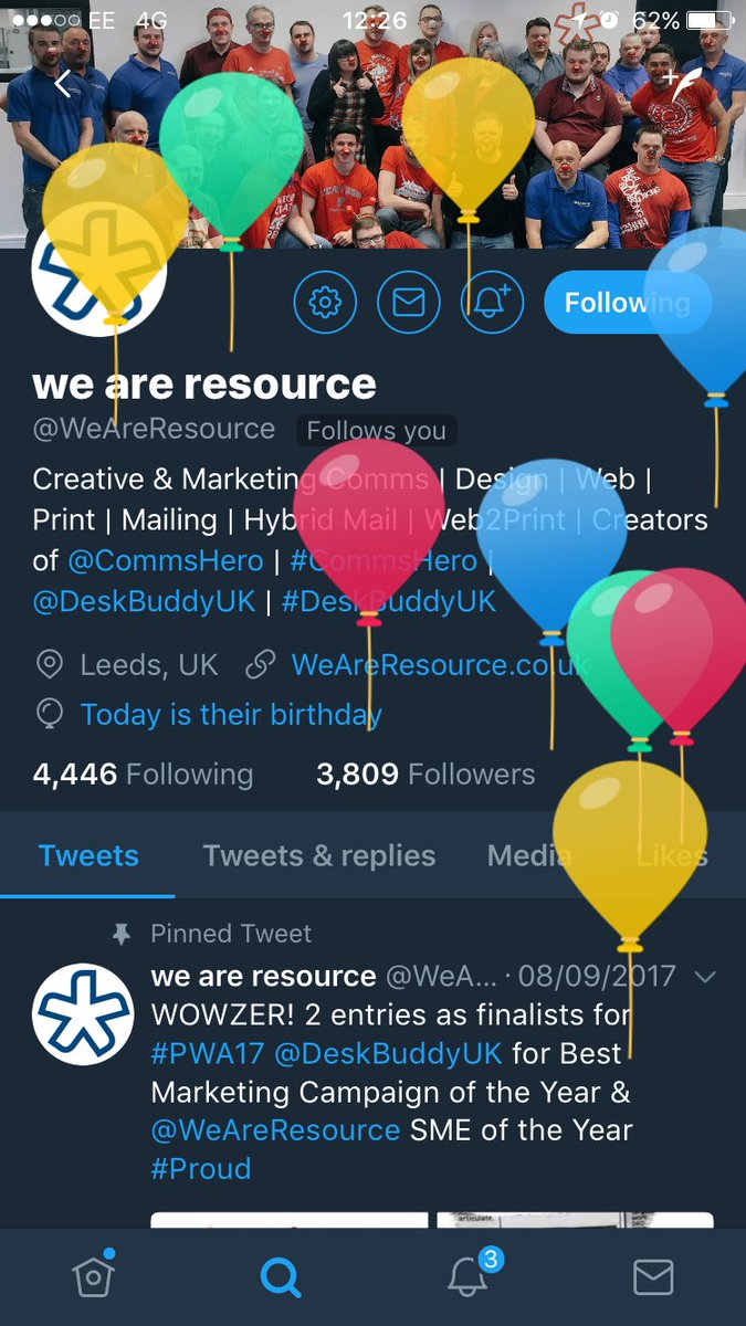 Nick_Resource's tweet photo. Hold on a second, it's @WeAreResource birthday!! You kept that one quiet, can we ask your age ๐๐ #cakerequired https://t.co/4ArSmxYYKk