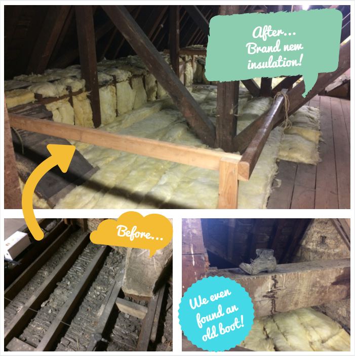 The roof #insulation at Exams School is complete! We hope for annual #savings of 23tCO2 &amp; £2K on heating bills. We even found an old boot!