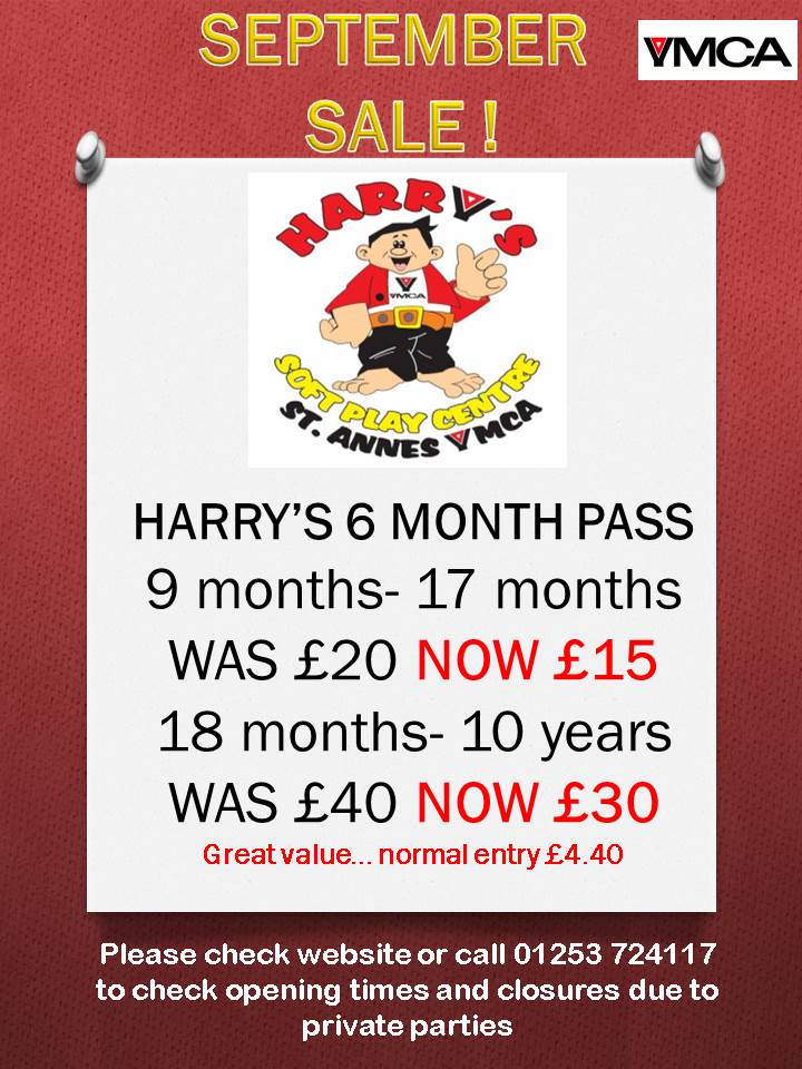 Just 4 days left in our September SALE. 

Fantastic offers on all memberships including Harry's Soft Play Centre, 6 month passes...!