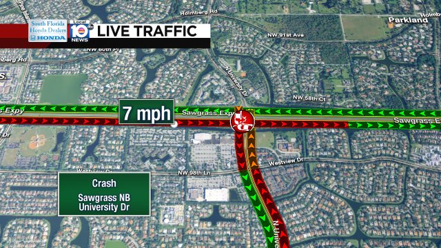 Crash on Sawgrass Expwy NB at University Dr #traffic https://t.co/YlWRYkjmLn