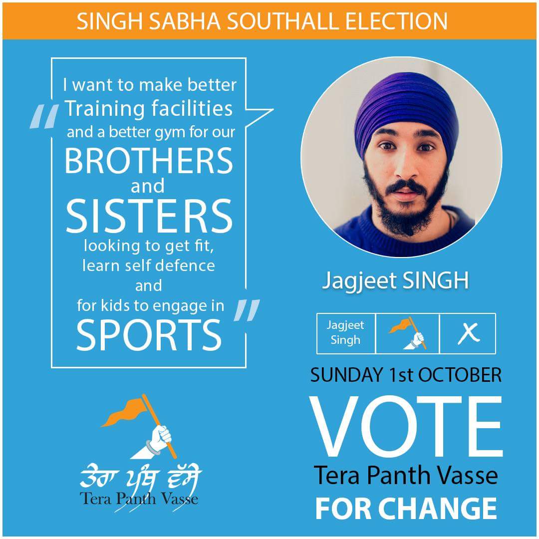 TeraPanthVasse's tweet photo. Jagjeet Singh is standing to have more sports/fitness &amp; self defence facilities for Sangat young and old
Sun 1st Oct #VoteTPV #VoteForChange https://t.co/e2gHRQGSK5