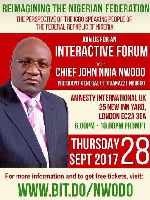 The President of Ohaneze Ndigbo, Chief John Nnia Nwodo is currently engaging Igbo stakeholders in a pre-conference forum in Chatham House, London.