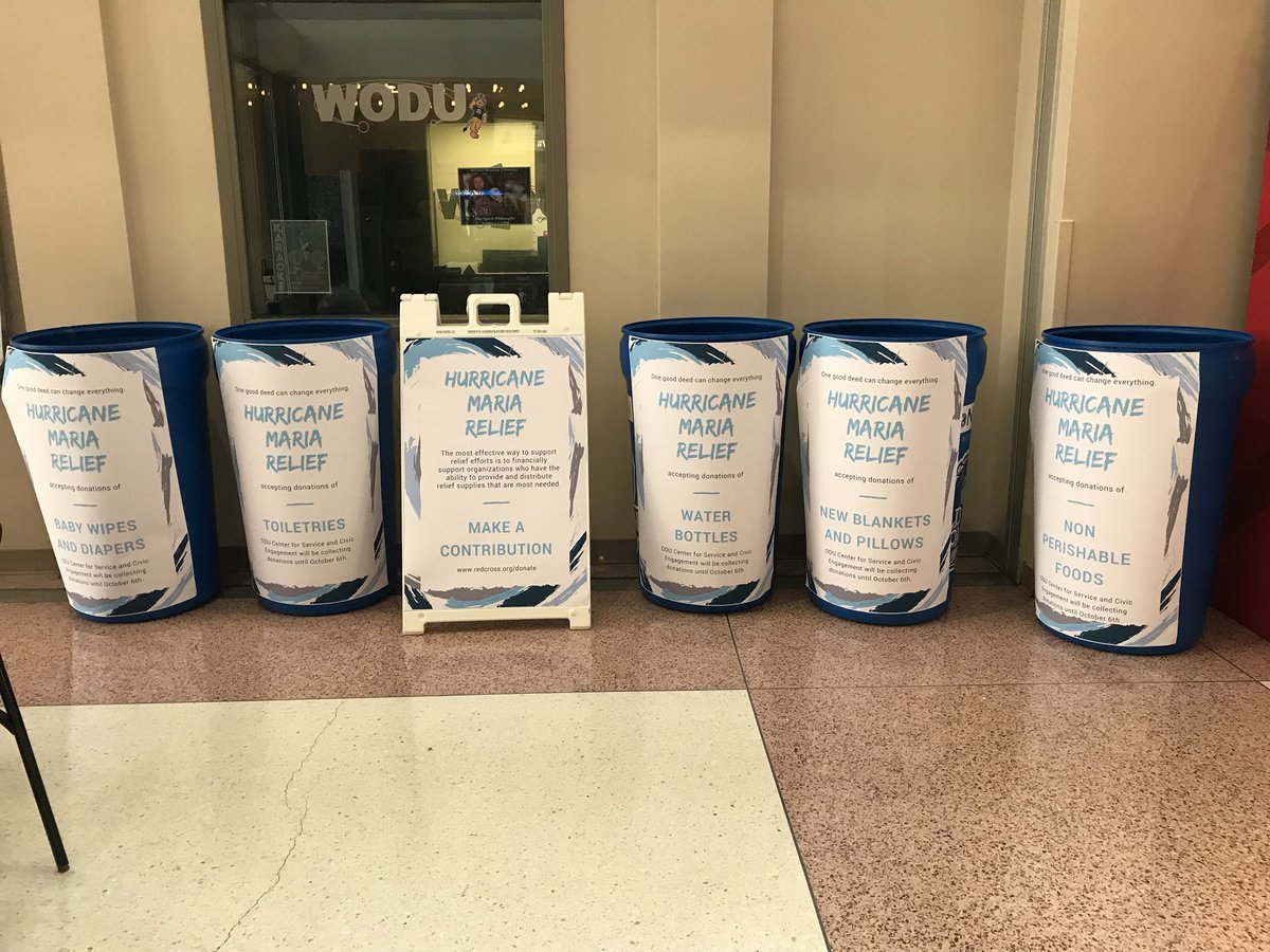 Hi <a href="/ODU/">Old Dominion University</a>! CSCE has donation bins in South Mall Webb for Hurricane Maria relief. #odu #odu21 #odu20 #odu19 #odu18