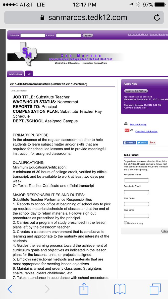 The SMCISD October 12th Substitute/Guest Tch Orientation posting is now advertised online at smcisd.net

Apply by October 5th!