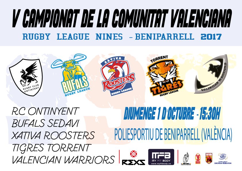 <a href="/bufalsrlXIII/">Búfals Rugby League</a> <a href="/RCOntinyent/">Rugby Club Ontinyent</a> <a href="/TigresXIII/">Tigres Torrent CR</a> <a href="/WarriorsXIII/">Valencian Warriors</a> y #XativaRoosters participan en la V edición del 9s CV #RugbyLeague 

<a href="/EspanaRL/">🇪🇦 España Rugby League</a>