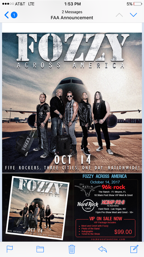IAmJericho's tweet image. ANNOUNCING... #FOZZYACROSSAMERICA - October 14, 2017 - 3 Cities, 3 shows, 3 Time Zones, 1 DAY! More Info on FB!