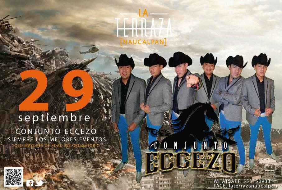ConjuntoEccezo's tweet photo. Este Viernes 29 de Septiembre nos vemos en #LaTerraza de Naucalpan Edo. De México. Y Pasar una noche de baile con sus amigos @ConjuntoEccezo https://t.co/0nAWbtI8yy