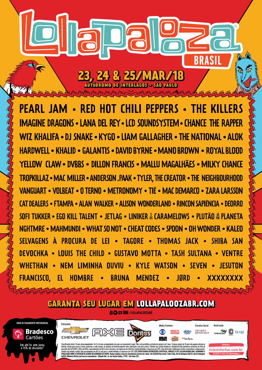 SOUTH AMERICA! Red Hot Chili Peppers are headlining #LollaAR, #LollaCL, & #LollaBR in March 2018.

Details 🇦🇷🇨🇱🇧🇷➡️ redhotchilipeppers.com/blog/news/4493…