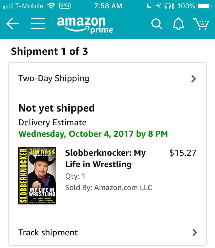 AliWalnuts's tweet photo. Business has just picked up! Preordered #Slobberknocker by #WWEHOF member @JRsBBQ. Looking forward to reading. #WWE https://t.co/UuZiiSsoDe