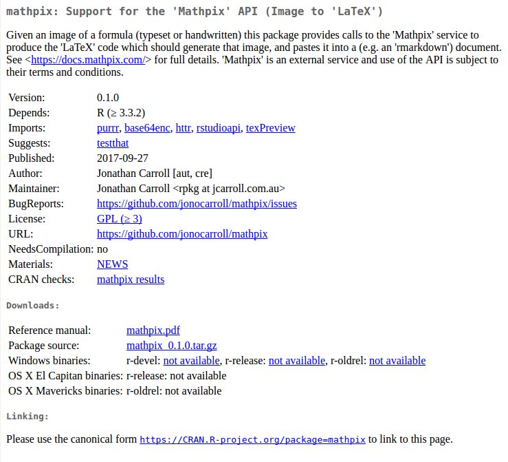 carroll_jono's tweet image. Need LaTeX code in your Rmd? 

Hate writing it? Don&apos;t know how? Purely lazy?

Well... mathpix 0.1.0 is now on CRAN. github.com/jonocarroll/ma…