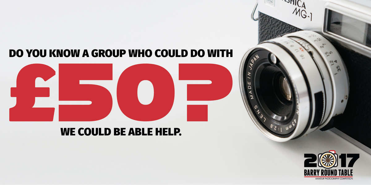 BarryRoundTable's tweet photo. Do you know a group that could do with £50? We are looking for help in return for funding for you group - visit https://t.co/613naKCPmq https://t.co/jYpxfAzp8F