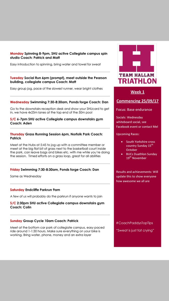 Here is our training schedule for the week! Will b releasing a newsletter every sunday detailing everything for coming weeks